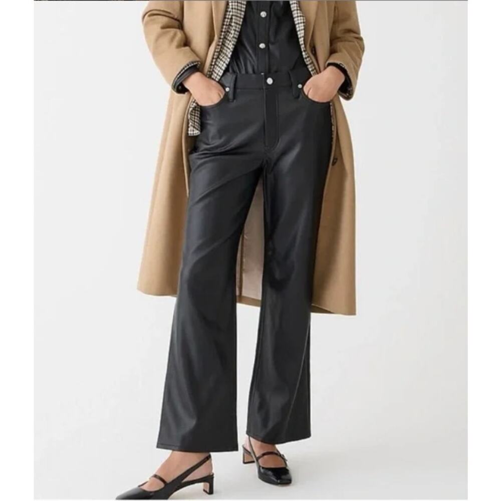 J. Crew Faux Leather Slim Wide Leg Pants Black Size 27